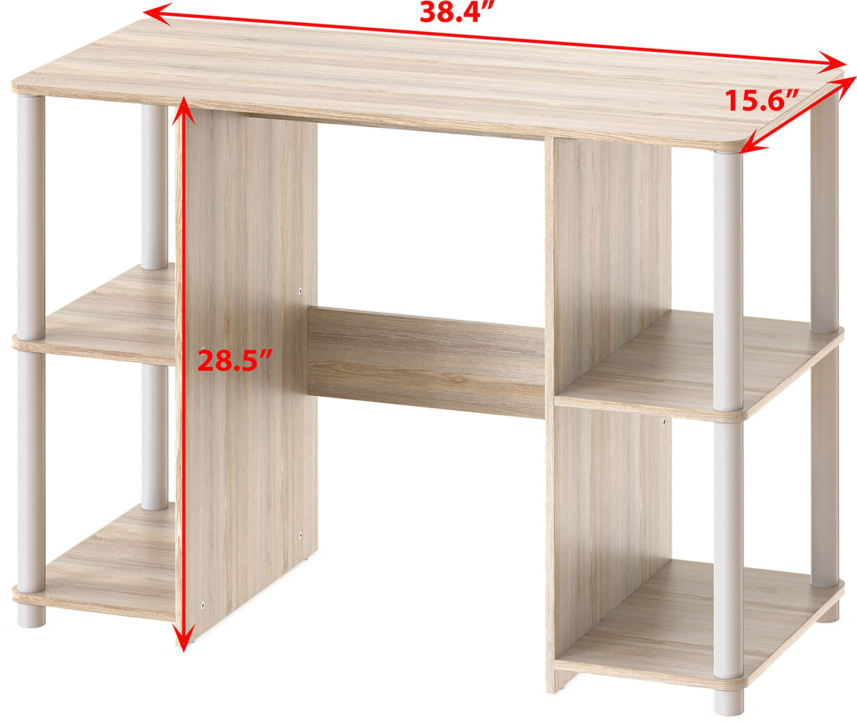 SHW 38-Inch Home Office Wood Desk with Double Sided Shelves, Oak