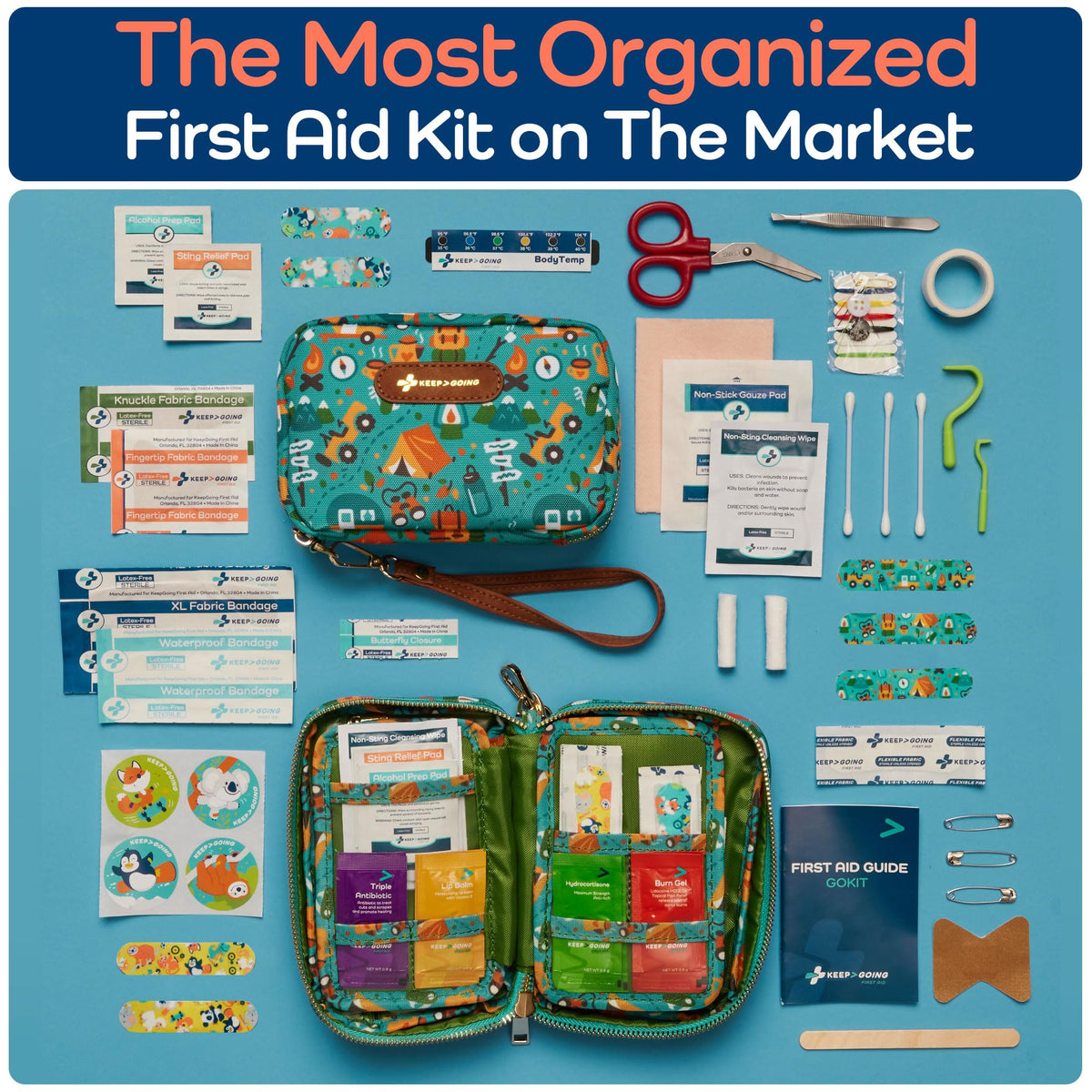 KeepGoing Travel First Aid Kit for Kids – 130 Pc. for Car, Home, Purse, Diaper Bag & Backpack with Latex-Free Bandages - Mini First Aid Kit Travel Size TSA-Approved