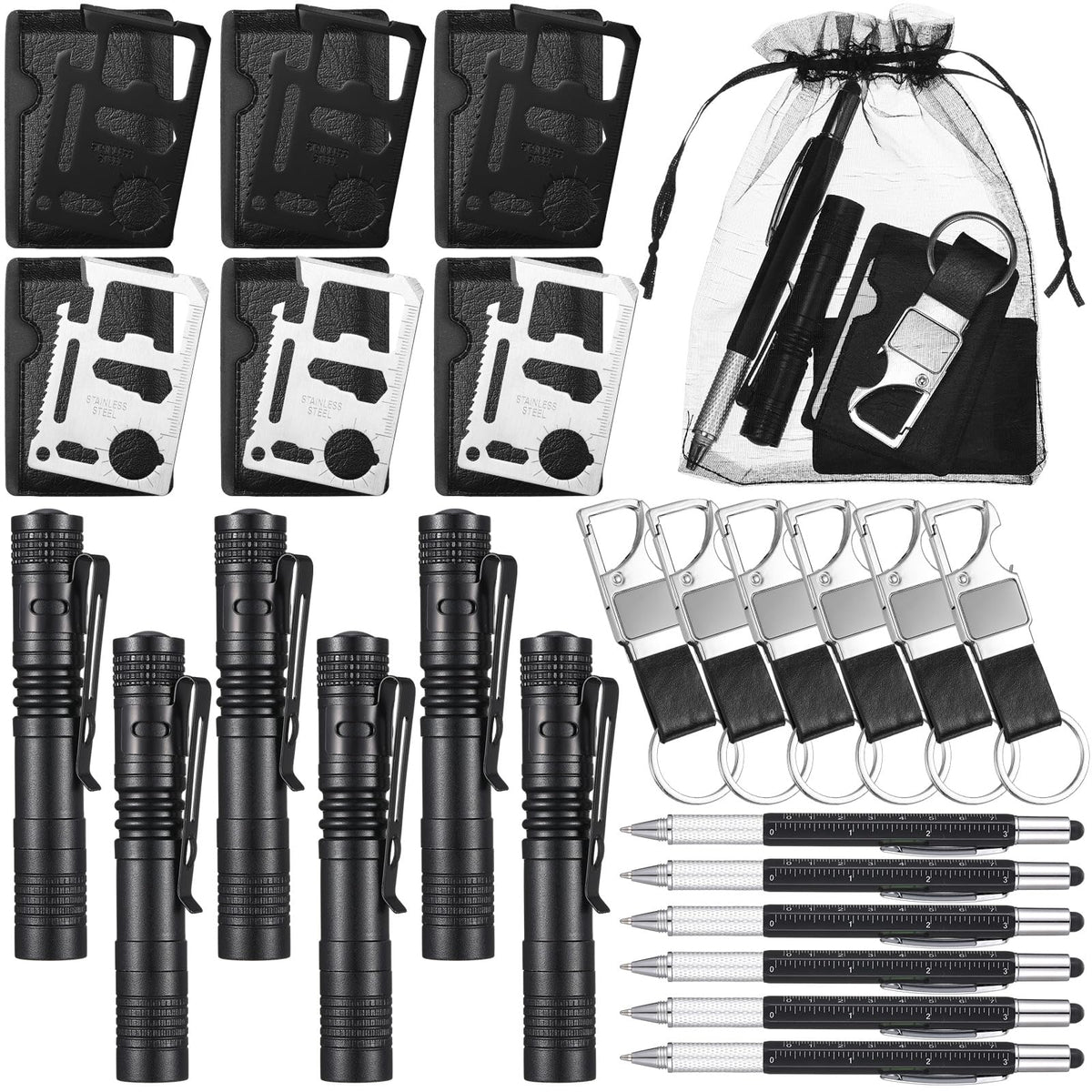 Huquary 30 Pcs Baby Shower Prizes for Men Gifts Bulk Multitool Pen Card Tool Keychain Flashlight for Winner Bachelor Party