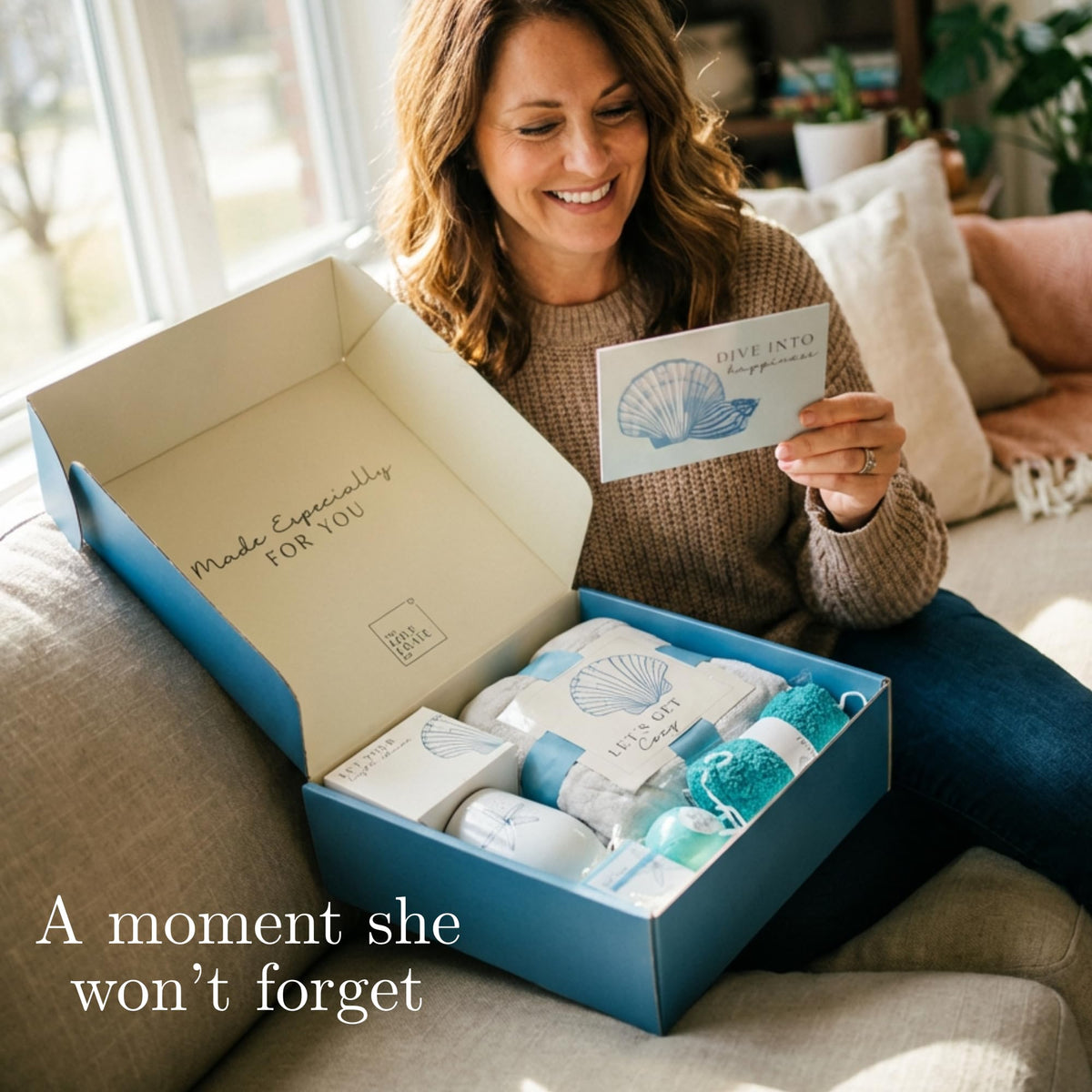 Mother's Day Ocean Themed Gifts for Women. 15pc Gift Basket Filled with Beach Lover Essentials and Spa Gifts for Her. Thinking of You for Mom, Friends, Coworkers, Birthday Gift for Woman