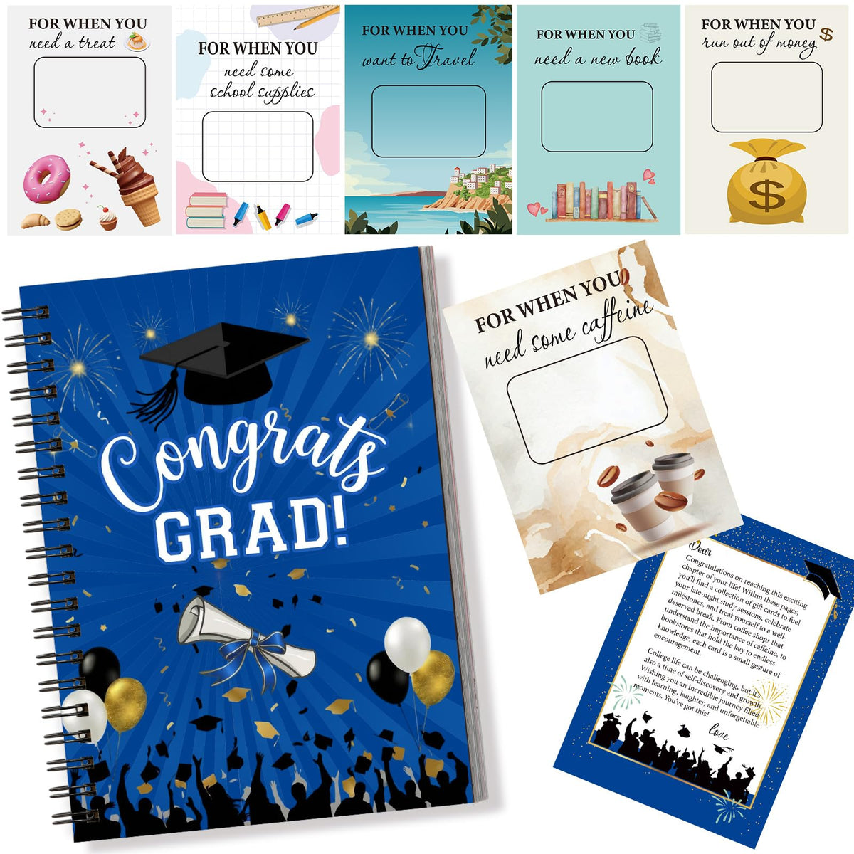 Zhanmai College Gift Card Book 7 x 5 Inch Graduation Gift Card Book 2026 College Survival Booklet Organizer Leaving Home High University School Birthday Care Package Cash Holder(Congrats Grad)