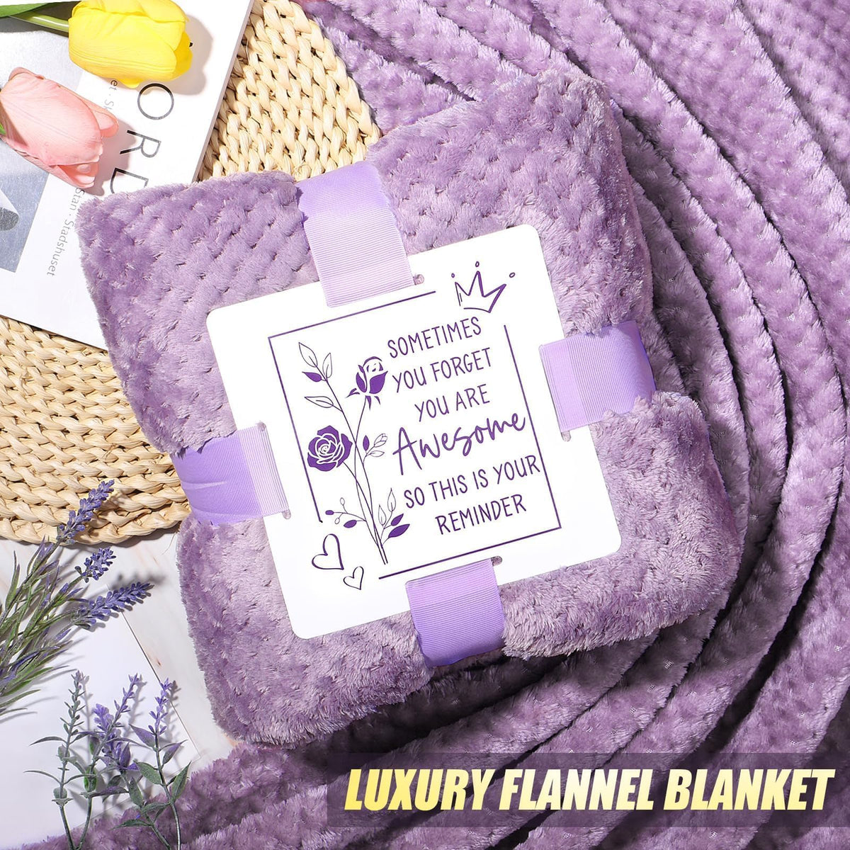 Birthday Gifts for Women Self Care Get Well Soon Gifts, Lavender Relaxing Spa Bath Gift Basket Care Package w/ Flannel Blanket 40 OZ Tumbler, Mother's Day Gift for Mom Her Wife Girlfriend Grandma