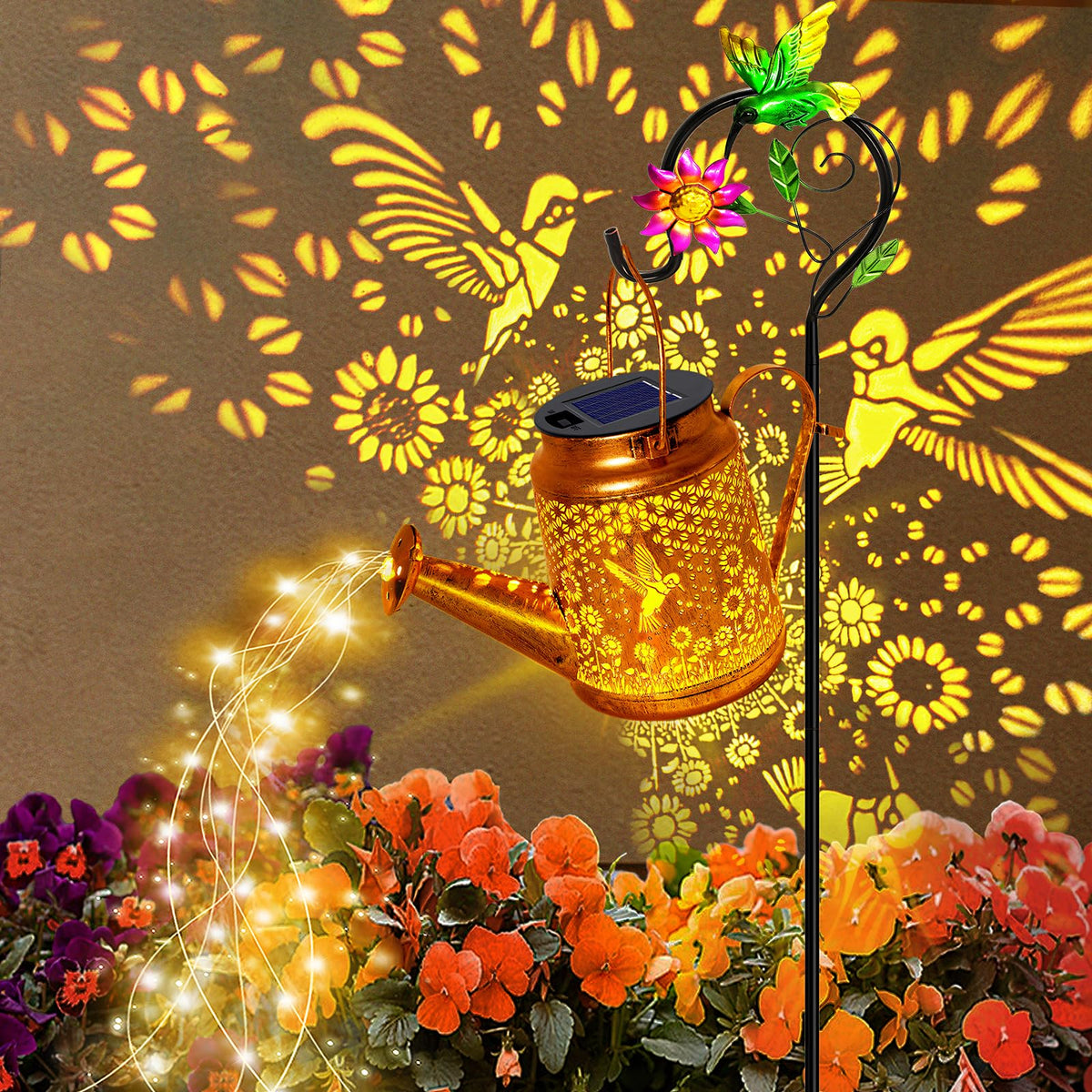 Solar Watering Can Lights, Hummingbird Hanging Lanterns Outdoor, Birthday Gifts for Mom Women Grandma Mother's Day, Waterproof Solar Lights Garden Decor for Outside Yard Art Patio Porch Lawn Backyard