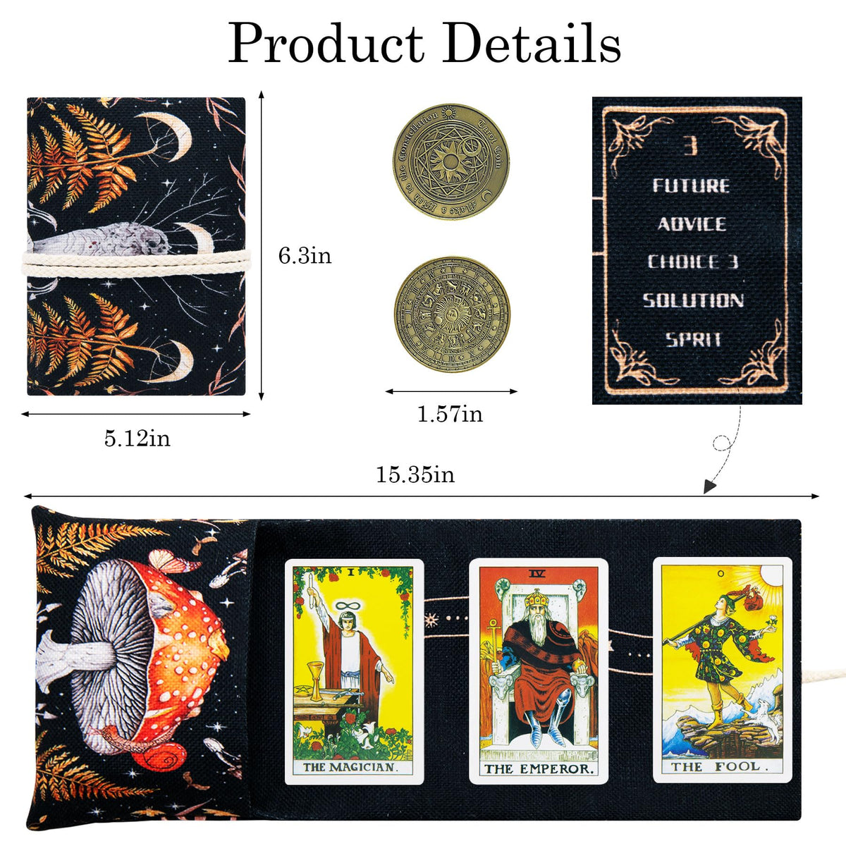 Knana 2Pcs Tarot Card Holder - Linen Tarot Deck Mat with Layout Pattern, Large Tarot Card Storage, Tarot Accessories (Mushroom)
