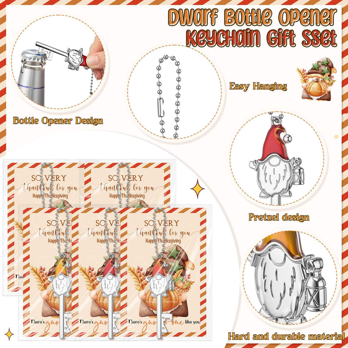 Vesici 20 Set Thanksgiving Gift Gnomes Key Bottle Opener Bulk with Thanksgiving Gnomes Pumpkin Thank You Cards Harvest Party Favors Fall Theme Appreciation Gift for Coworkers Employee Team