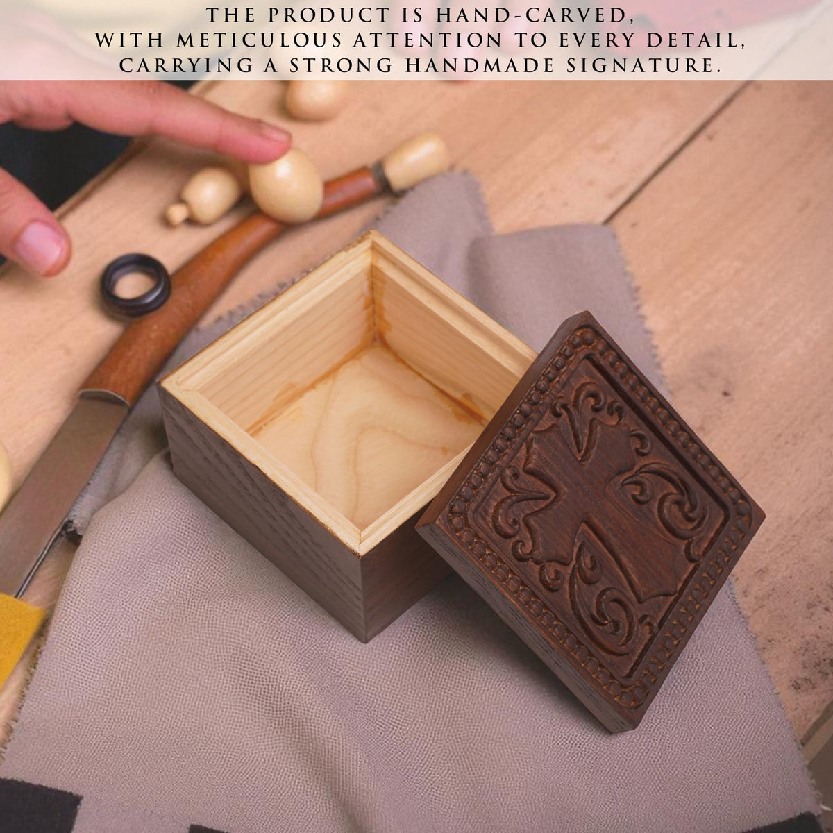 KATINAT Hand-Carved Wooden Cross Keepsake Box – Christian Prayer Box, Rosary Holder & Religious Jewelry Box, Catholic Gift for Women & Men, Baptism, Confirmation, Memorial & Sympathy Gift