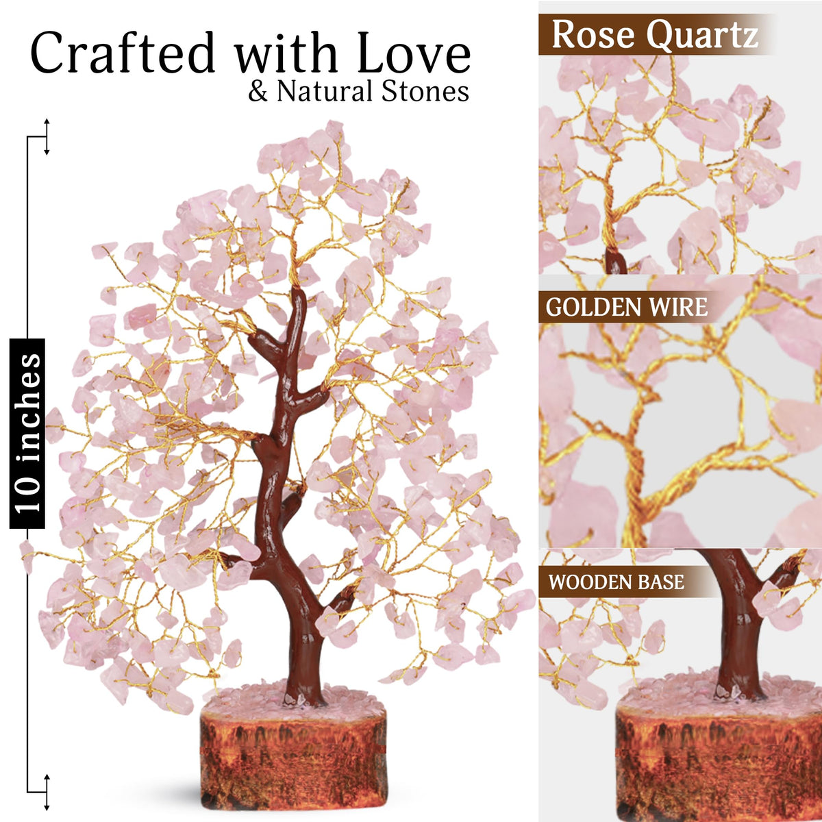 Rose Quarts - Rose Quartz Tree, Crystal Tree of Life, Good Luck Stones and Crystals, Home Decor Gifts, Gem Tree, Crystal Tree for Positive Energy,