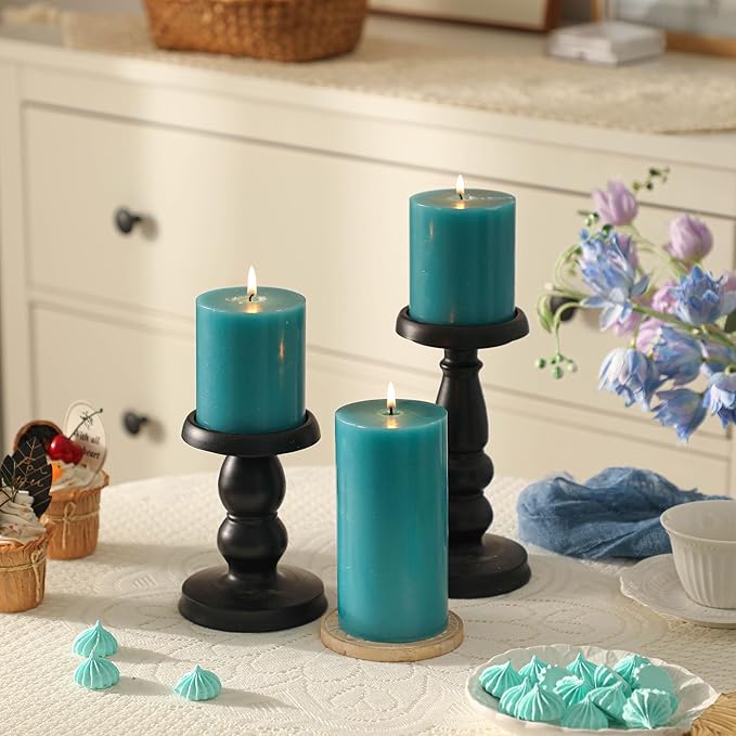 3x6 Inch Blue Pillar Candles Set of 3 - Unscented Pillar Candles, Long Burning Dripless Candles for Spring Home Table Decor, Smokeless Large Pillar Candle for Wedding, Dinner, Christmas, Rustic Decor