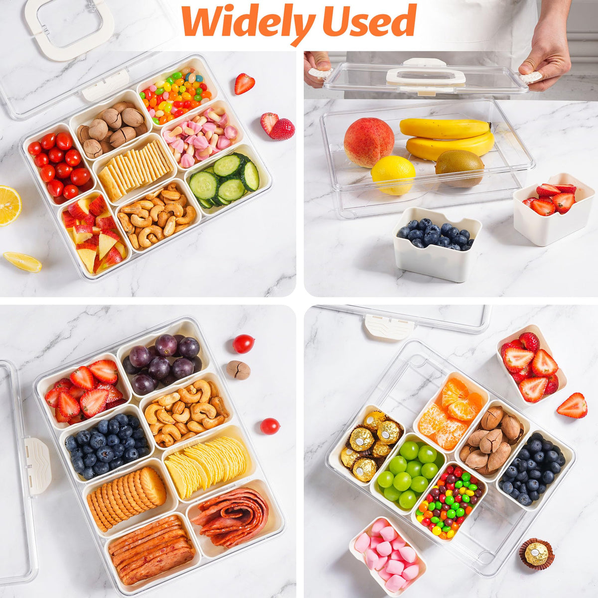 2 Pack Snackle Box Container - Dishwasher Safety Divided, Serving Tray with Lid and Handle - Charcuterie Board for Portable Snack Platters - Clear Organizer for Fruits Snacks,Perfect for Road Travel