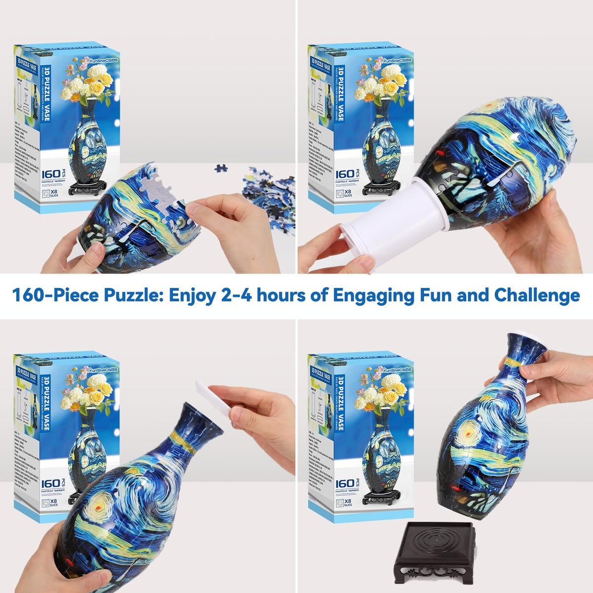3D Puzzles Vase for Adults, Crafts for Adults, Gifts for Mom, 160 Pieces Plastic DIY Unique Flower Vase with LED Light House Warming Gift Birthday Gifts for Flower Arrangements and Home Decoration