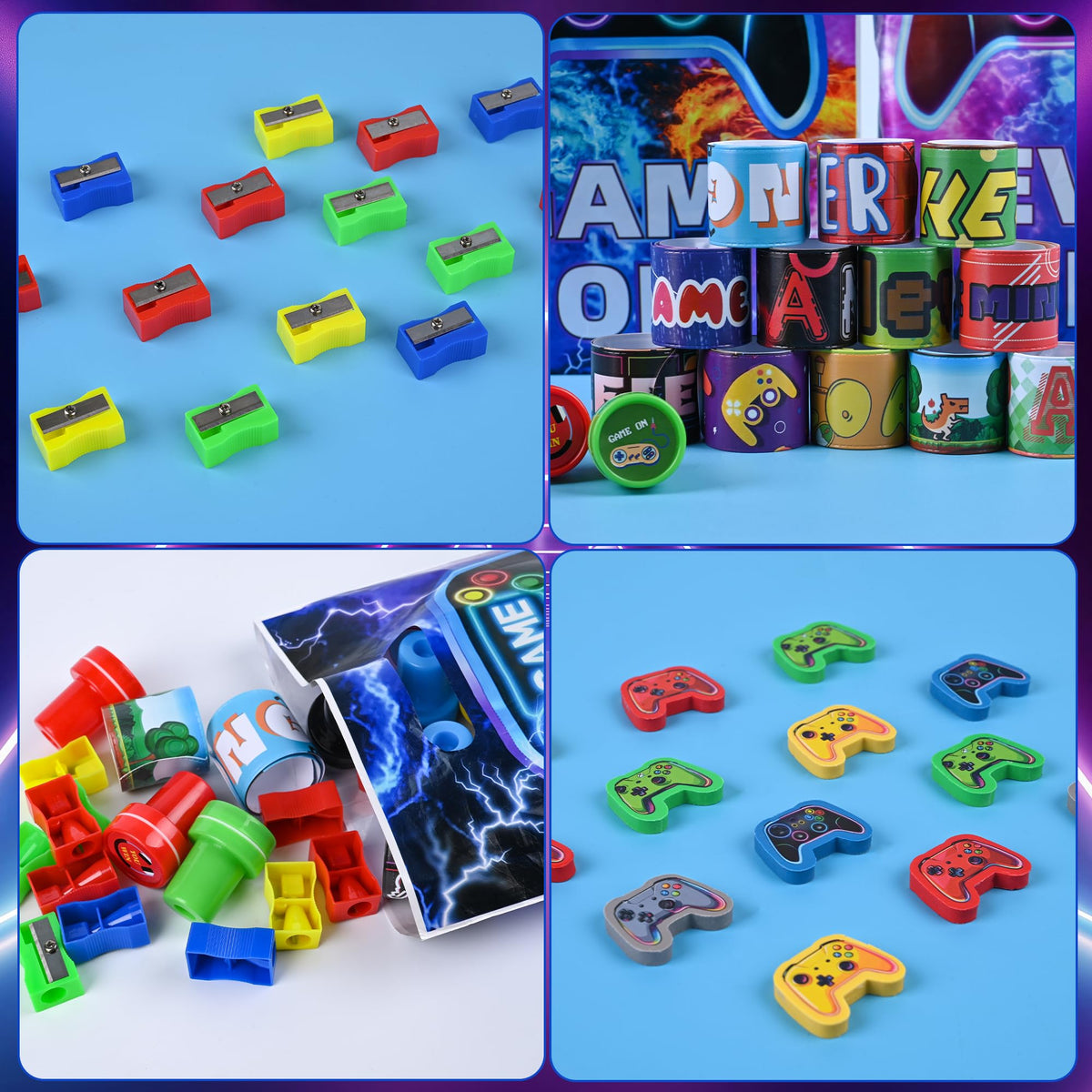 Ulema 218 Pcs Video Game Party Favors With Video Game Pencils Pencil Sharpener Slap Bracelets Stickers and Erasers for Video Game Gamer Birthday Party Supplies