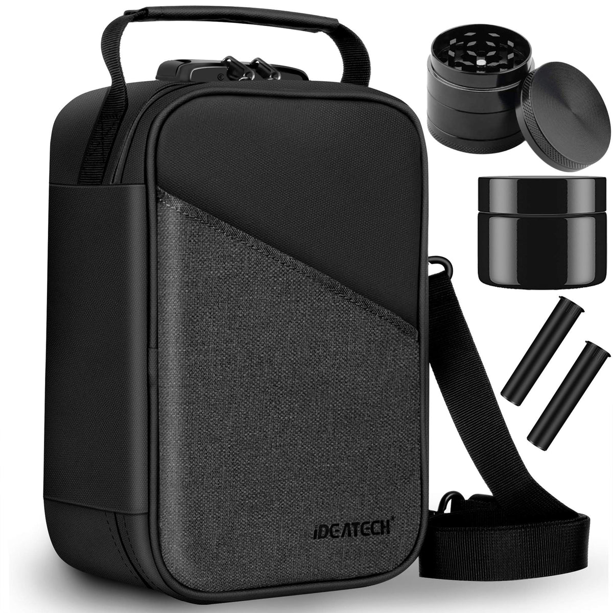 IDEATECH Smell Proof Bag, Stash Box with Lock, Smell Proof Containers, Odorless Travel Storage Bag, Home Organizer Case Lock Box with Accessories, Gift for Women/Men (Black)