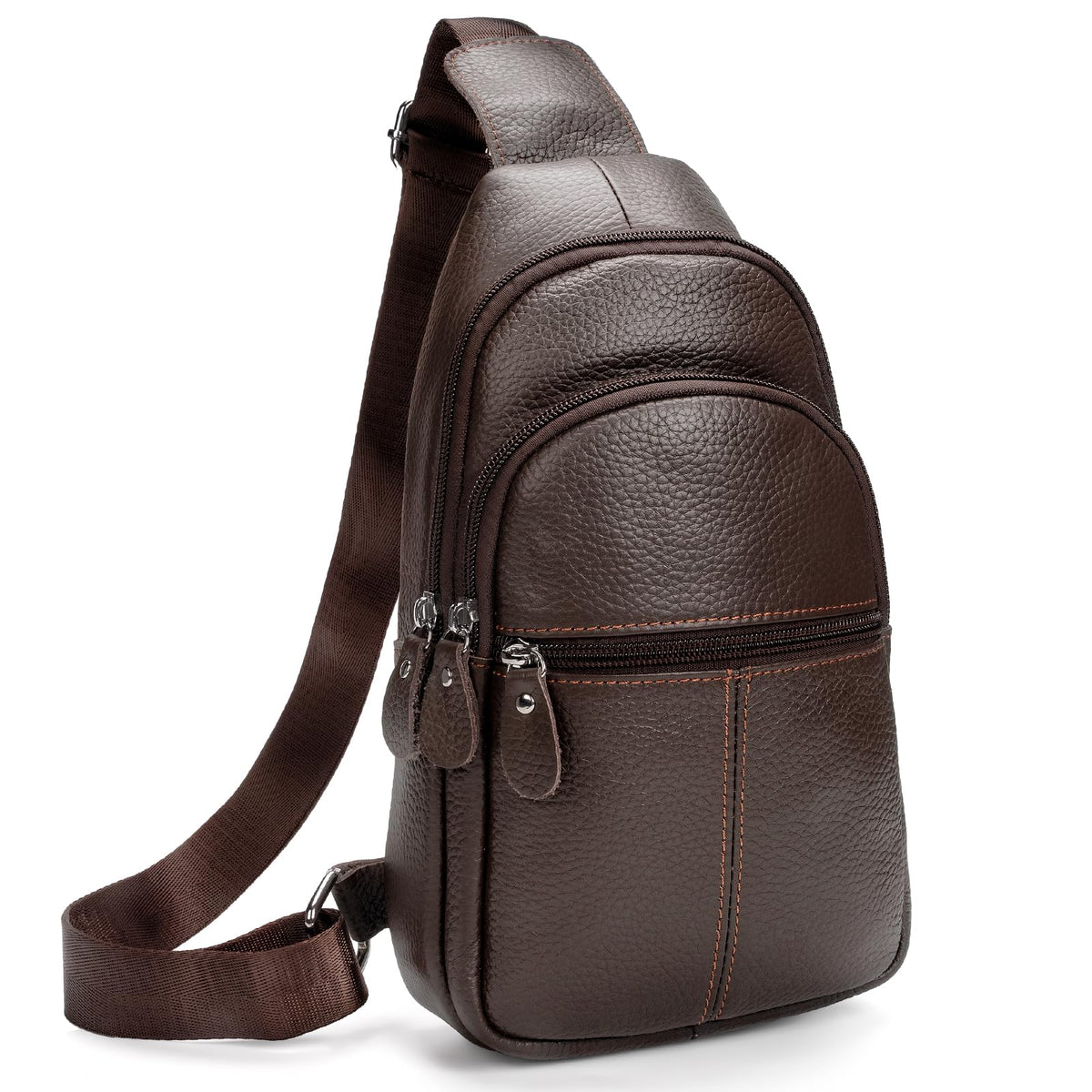 molshine Genuine Leather Sling Crossbody Bag,Fashion Chest,Casual Shoulder Bag for Men Women Work Travel Cycling HB024 (Brown)