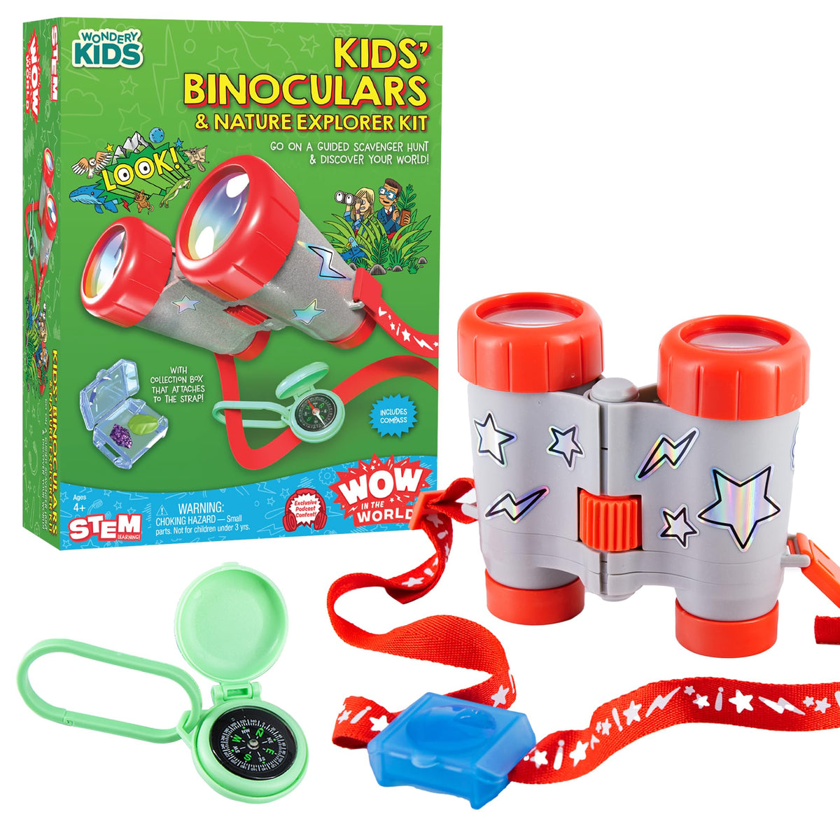 Wow in The World Kids’ Binoculars & Nature Explorer KIT | Look Far, Nature Scavenger Hunt, Specimen Box, Companion Audio Content, Bonus Reusable Science Tool, STEM Toy for Kids 4+ by Thames & Kosmos