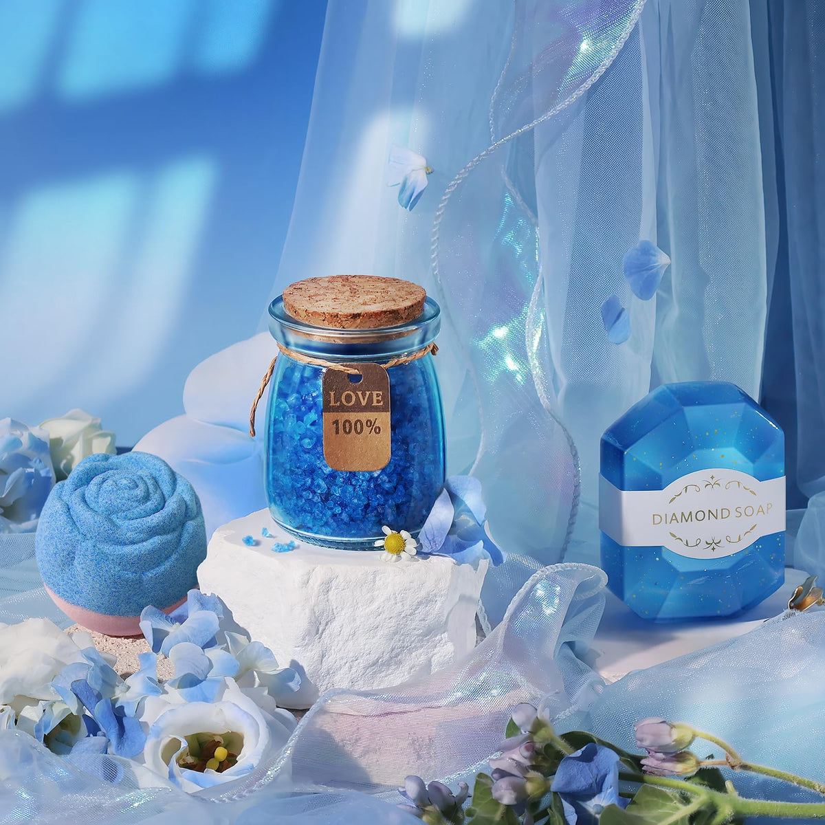 Gifts for Women, Mothers Day Gifts for Mom Sister Girlfriend Grandma Bestie Daughter Her Teacher Appreciation Graduation Gift, Self Care Spa Baskets Set Blue