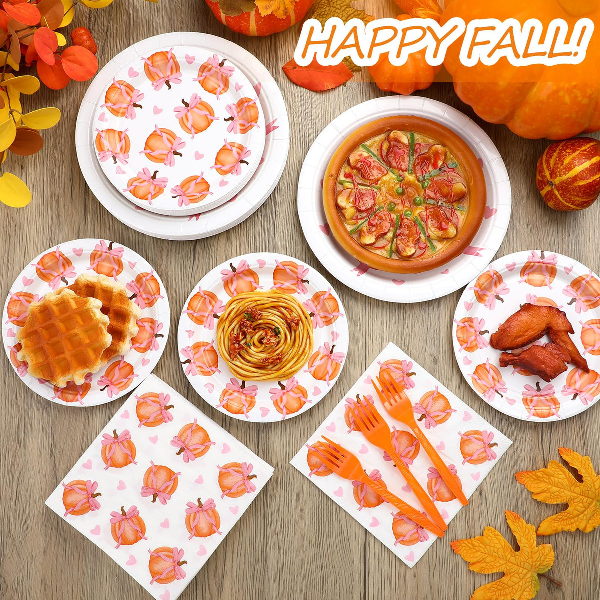 Havawish 96 Pcs Thanksgiving Party Decoration Friendsgiving Pink Bow Pumpkin Paper Plates Pink Baby Shower Party Supply for 24 Guest Coquette Birthday Wedding Tableware A Little Pumpkin Is on the Way