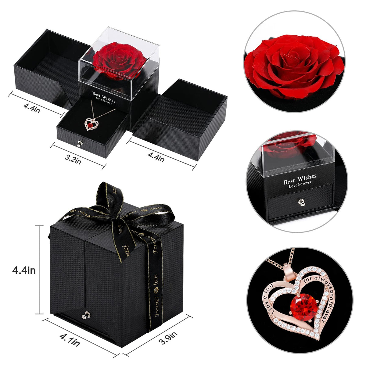 Yabesty Preserved Rose with Love Necklace Jewelry Gift Set, Hand-Made Rose Flower Gifts for Her on Christmas Day,Mother's Day,Birthday, Valentine's Day, Anniversary (Red1)