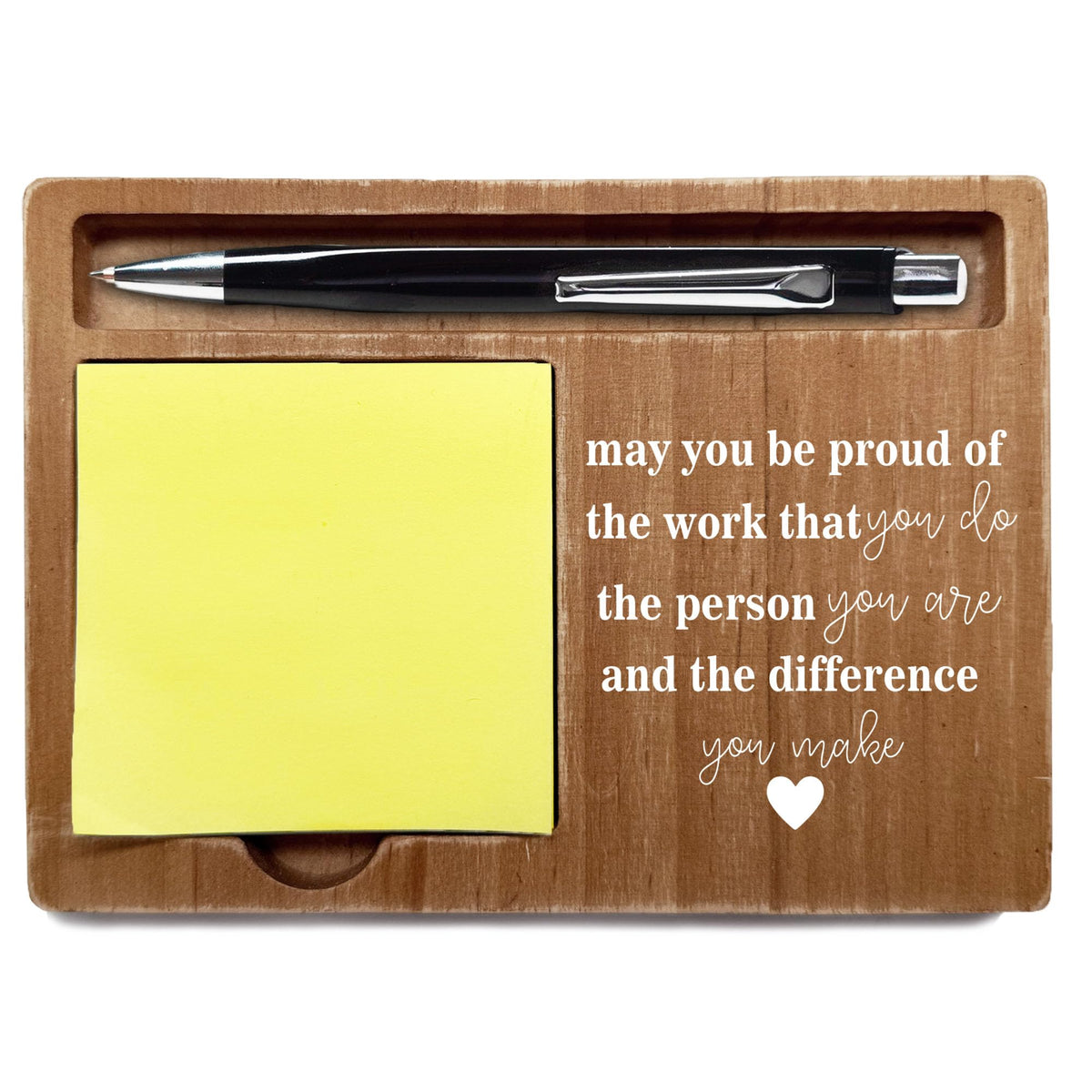 Wooden Desk Note Pen Holder, Inspirational Quote with May You Be Proud of, Motivational Decor for Office Home, Definition Work Gifts for Colleague Family Friends-A02