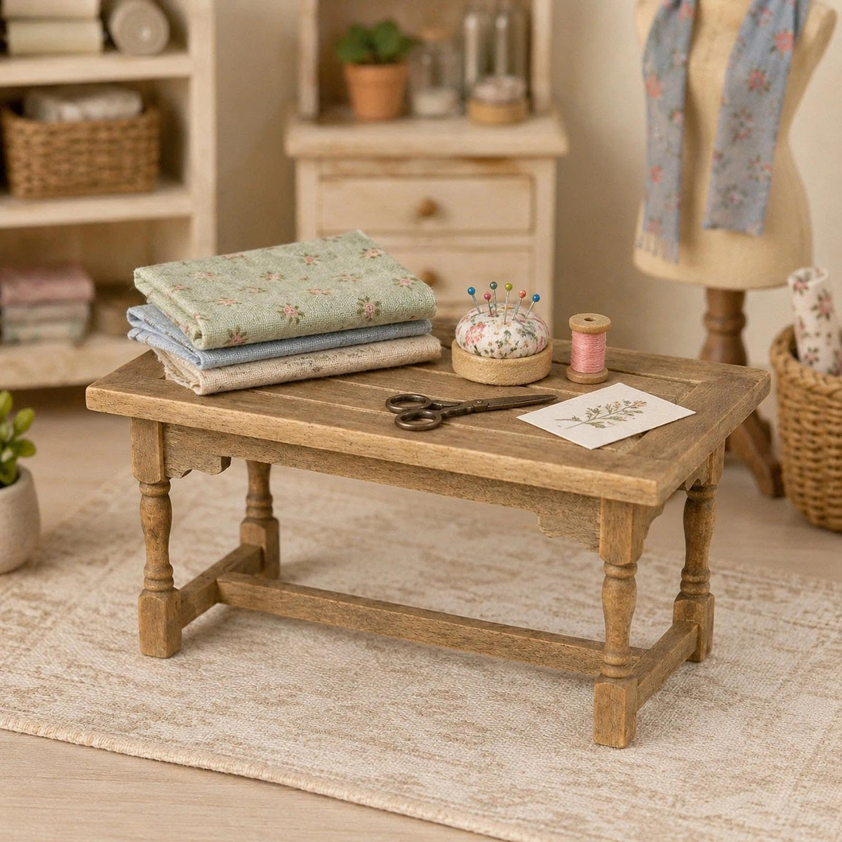 LOGOFUN Dolls House Miniature Wood Table Mini Wooden Table Model 1:12 Scale Tiny Dining Table for Doll House Kitchen Accessories