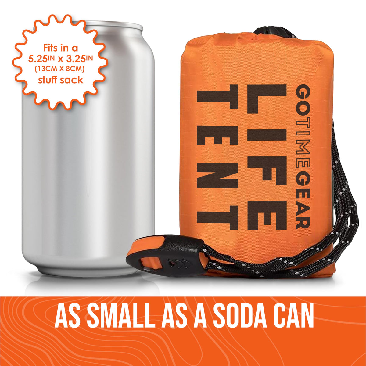 Go Time Gear Ultralight Mylar Survival Tent - Go Bag Emergency Tent & Survival Gear - Thermal Blanket Insulation for Winter Camping Gear & Emergency Supplies - Orange, Pack of 1, 2 Person