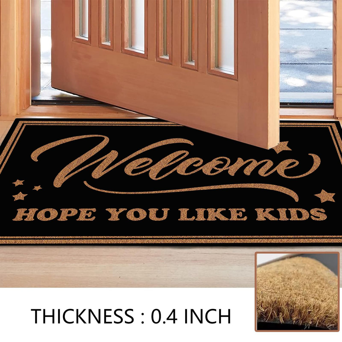 HEYAOBAIHUO Hope You Like Kids Doormat 30x17 Inch Cute Welcome Mat Outdoor Funny Front Door Mat Indoor Entrance with Non-Slip PVC Backing Waterproof Black Halloween Home Decor