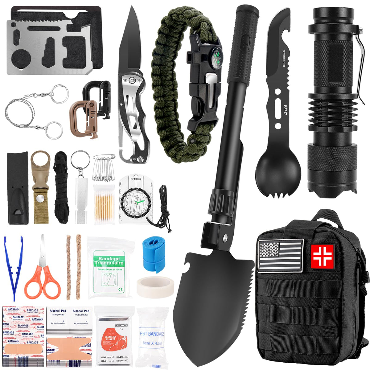 Gifts for Men Christmas - 118-in-1 Survival Kits - Military-Grade Survival Gear for Outdoor Adventures, Disaster Preparedness, Car/Home/Office Emergency Kit with First Aid Supplies