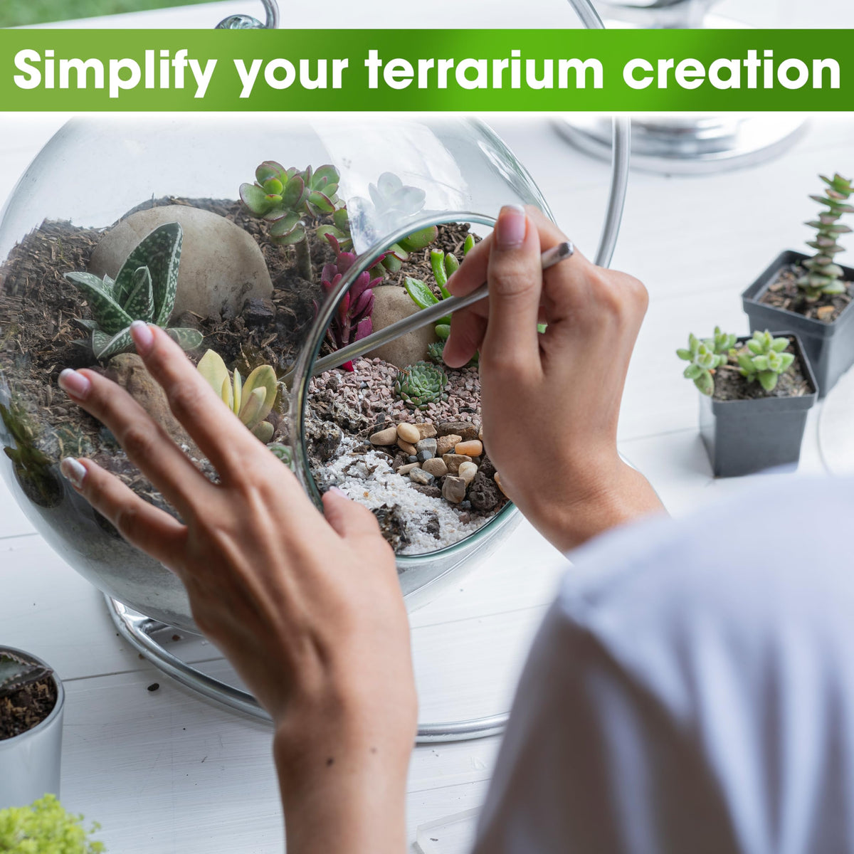 DUSPRO Recycle Terrarium Kit, Include Potting Soil, Pumice, Zeolite, Green Moss, Sphagnum Moss, Decorative Stone, Mesh, Tools, DIY Terrarium Kit for Kids, Air Plant, Succulent