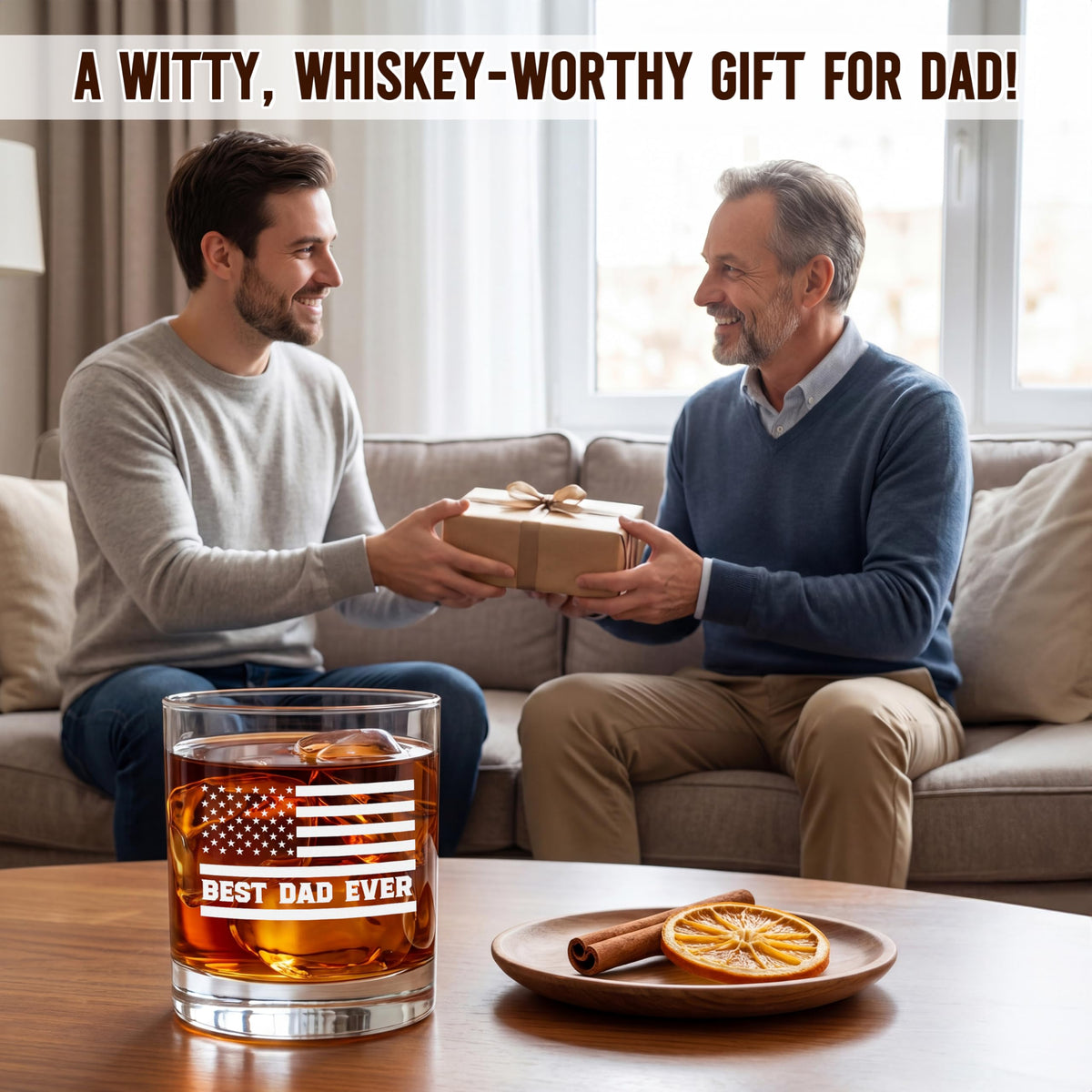 AXIARA Dad Husband Stepdad Gifts for Fathers Day from Daughter Son Kids Wife - 11 oz Engraved Crystal Whiskey Glasses - Anniversary Birthday Gifts for Men, Gift for Dad Who Wants Nothing