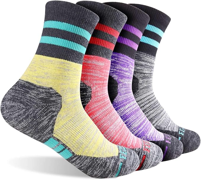 FEIDEER Women's Hiking Walking Socks, 4-Pack Outdoor Recreation Socks Wicking Cushion Crew Socks