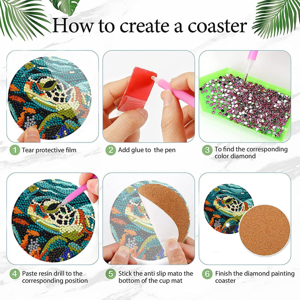 DOTSOPS 8Pack Diamond Art Coaster with Holder 5D Diamond Painting Kits for Adults Round Full Drill BeginnersGem Dots Craft Arts Supplies Party Home Decor Ocean