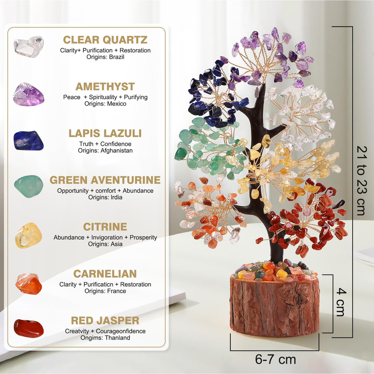 Sunnlejw 7 Chakra Crystal Tree of Life,Handmade Birthday Gifts for Women Mom Sister Boss, Natural Meditation Healing Crystal and Stones for Positive Energy,House Warming Gift, Home Office Decor