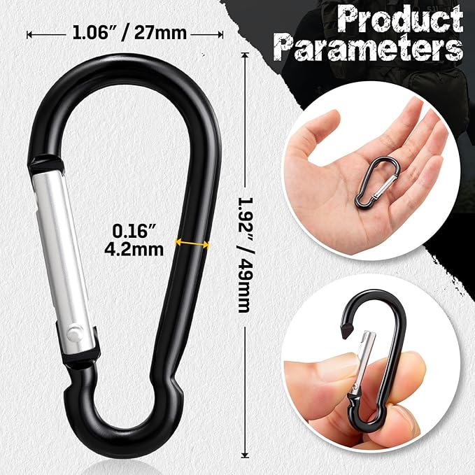 24 PCS Small Carabiner Clips, Spring Snap, Keychains Hooks, 2" Aluminum Ring, Multipurpose for Key Rings, Camping, Hiking, Backpacking, Fishing and Outdoor