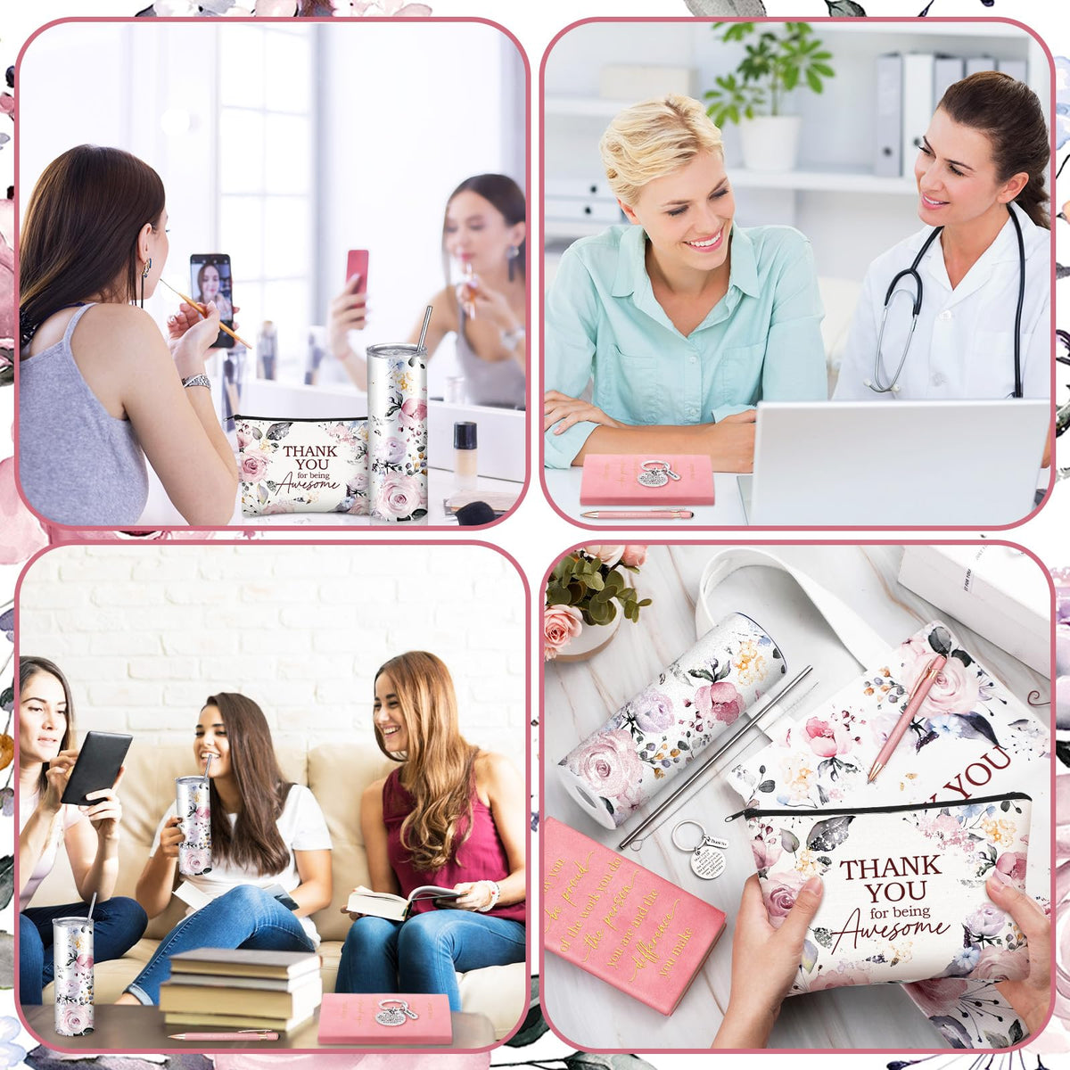 Wiwiqing 6 Pcs Employee Appreciation Gifts for Women, Thank You Gift Set for Coworker, Staff, Teacher, Nurse, Team Recognition Gifts for Work Anniversary, Farewell, Promotion(Chic Style)