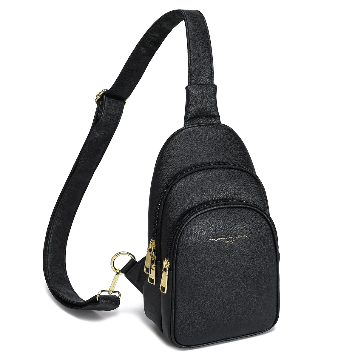 INICAT Small Crossbody Sling Bags Faux Leather Fanny Packs Purses for Women Everyday & Travel(Black)