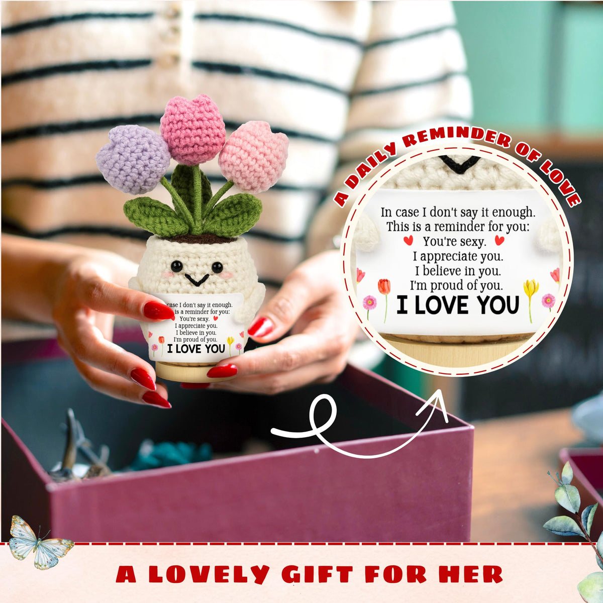 Lucagift Anniversary Wedding Gifts for Wife - Mothers Day Birthday Gift for Her, Girlfriend, Wife - Love Romantic Gift Ideas for Her Him, Girlfriend Boyfriend - 5.51'' x 4.13'' Cute Crochet Love