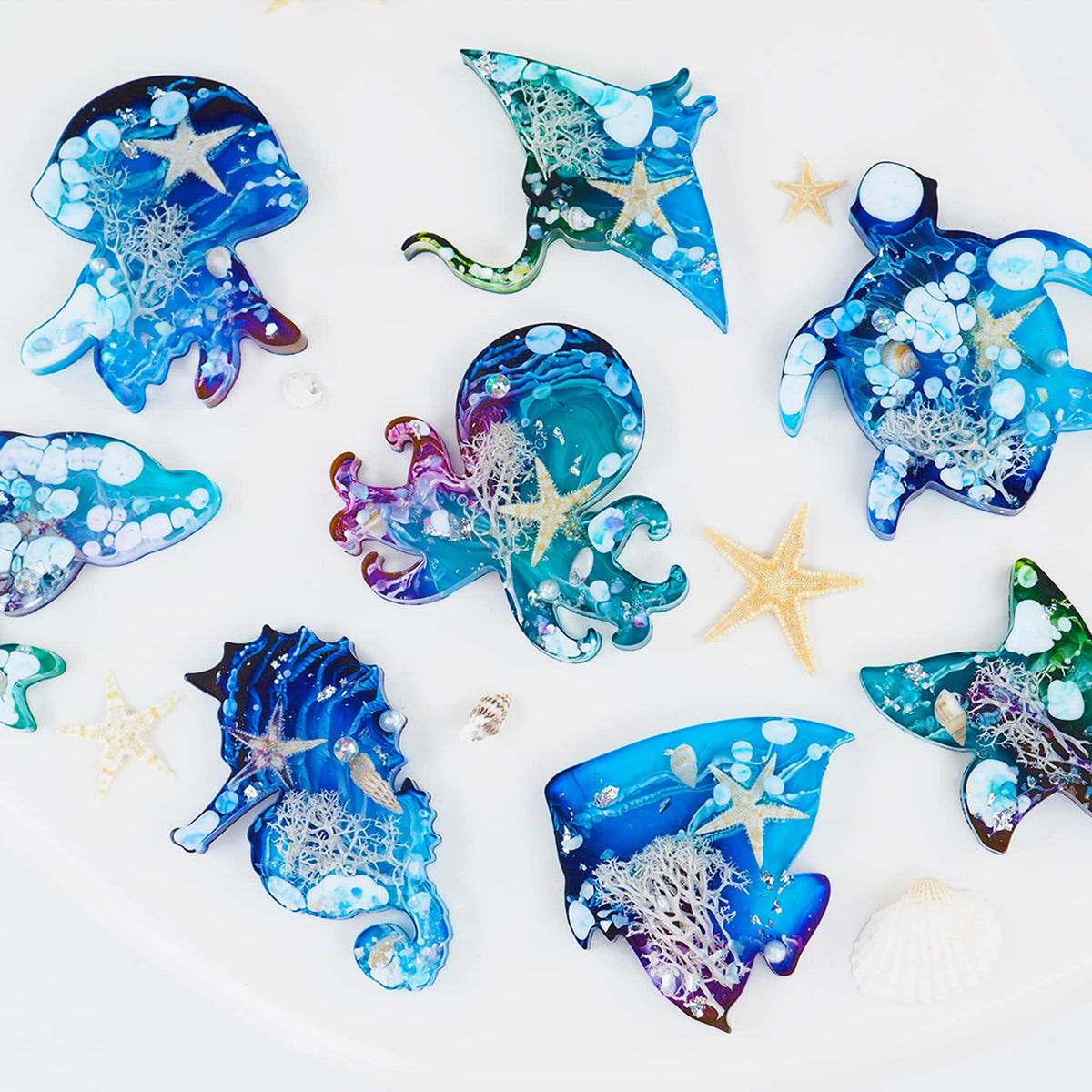 Pulcher Resin Molds, 16 Marine Terrestrial Amphibious Animals Keychain Making Silicone Mold for Epoxy Resin Casting Craft DIY Pendants Ornaments Decoration Gift