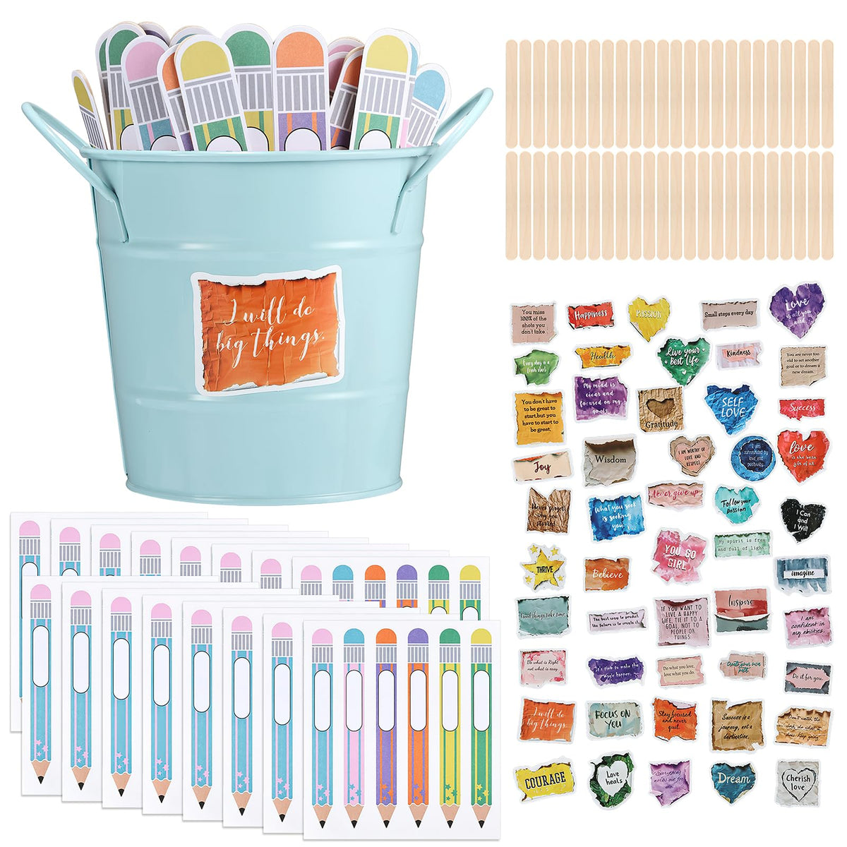 Pencil Flip Name Sticks with Box and Sticker Customized Wooden Stick Stickers Flip Name Sticks for Classroom Management Teacher Essentials Student Educational and Learning Activities,Blue
