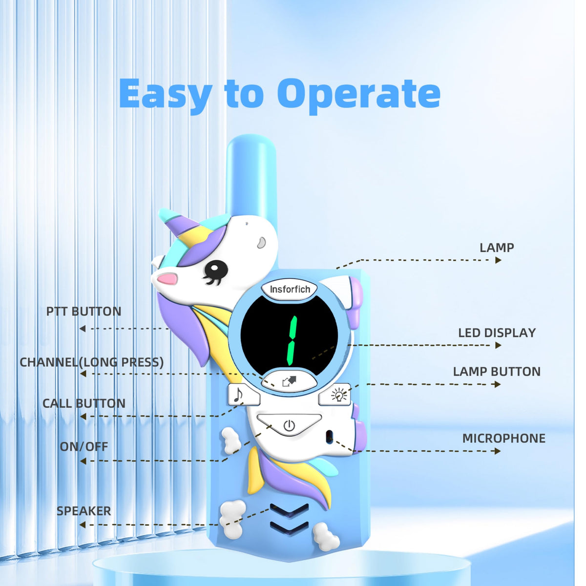 Unicorn Walkie Talkies for Kids,Toys Gifts for 3 4 5 6 7 8 9 Year Old Boys Girls,3 Channels 2 Way Radio Toy, 2 Miles Range for Outside, Camping, Hiking (Blue)…