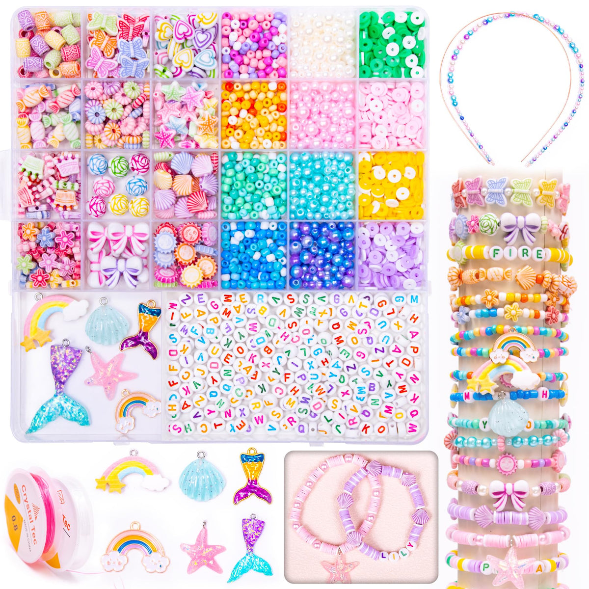 MiuCo Bracelet Making Kit for Kids Girls - Cute Beads for Jewelry Making Kit with Charms - Arts and Crafts for Make Necklaces - Birthday Gifts for Girls Ages 5 6 7 8 9 10 (Kids' Jewelry Making Kits)