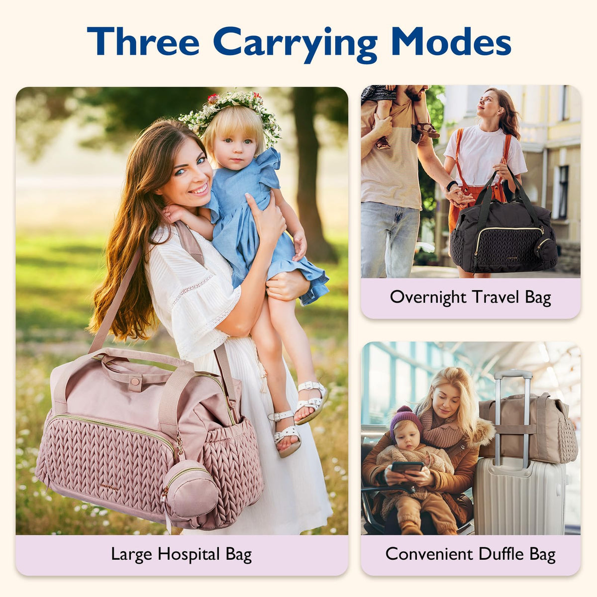 mommore Diaper Bag Tote, Large Capacity Travel Diaper bags, Hospital Bag for Labor Delivery, Baby Bag with Pacifier Case, Changing Pad