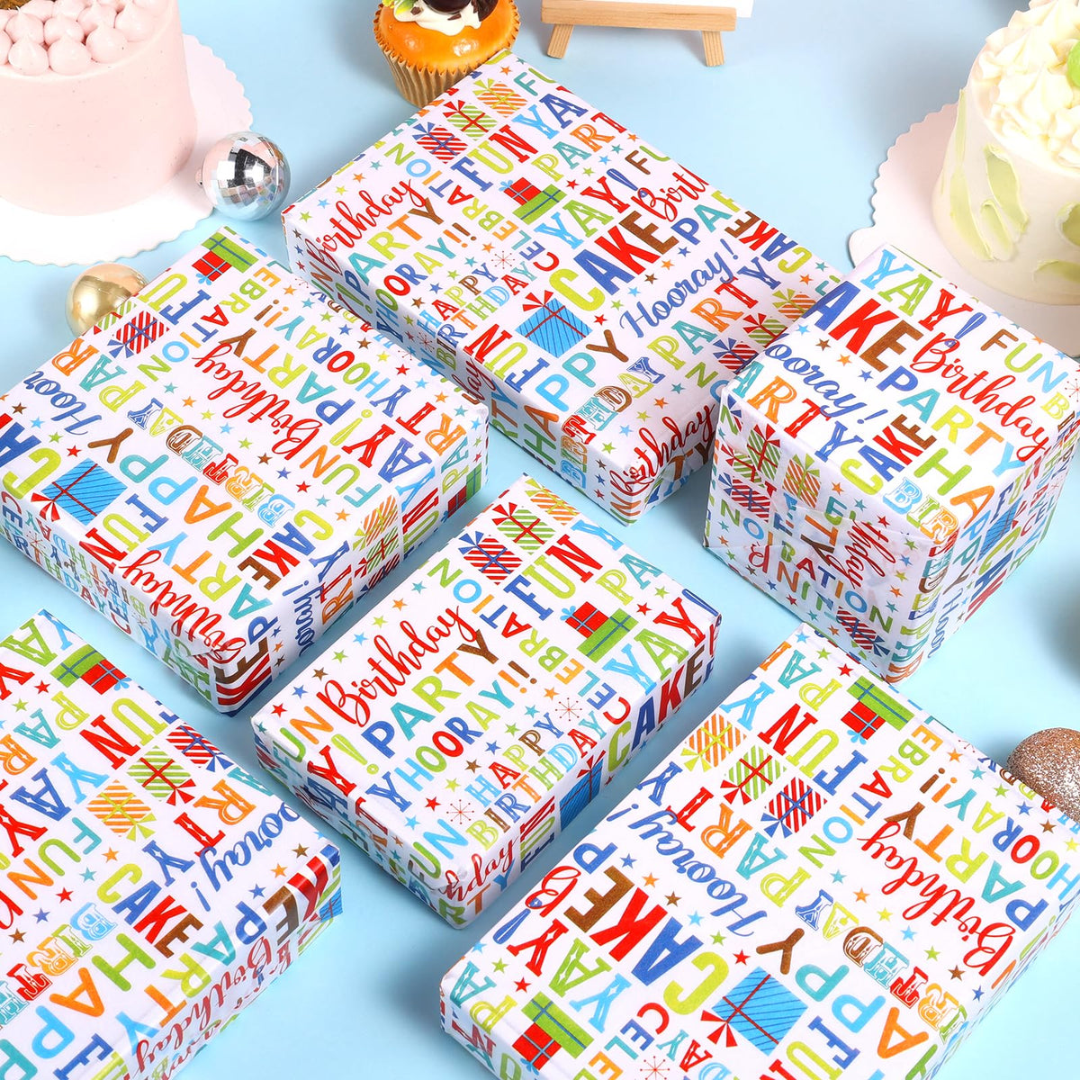 100 Sheets Happy Birthday Tissue Paper, Watercolor Letters Wrapping Paper for Birthday DIY Crafts Christmas Party Supplies, 13.8 x 19.7 Inch