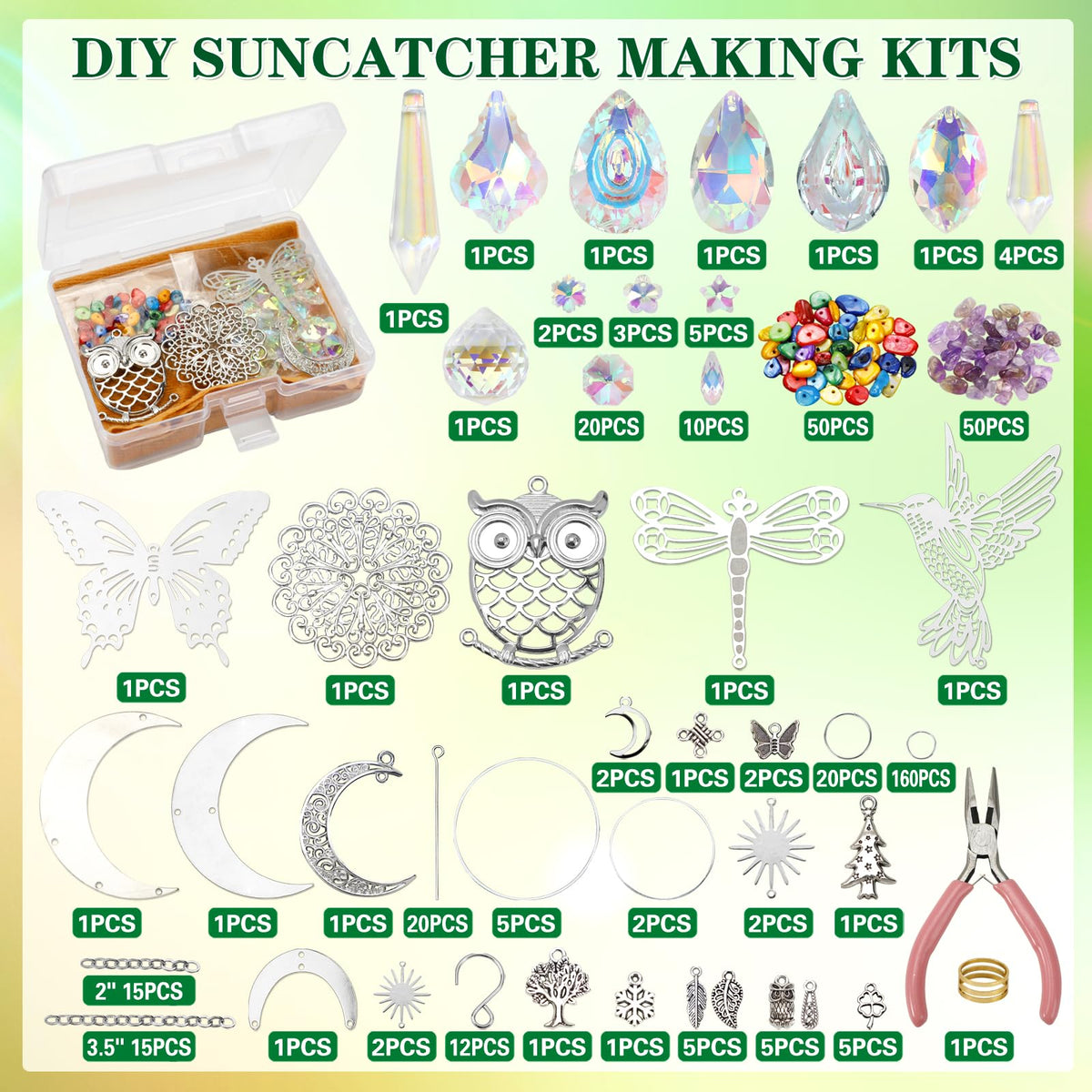 Worgree DIY Suncatcher Kit 460pcs Sun Catchers Making Supplies Art and Crafts for Adults Hanging Prism Sun Catcher with Crystals Ball Indoor Window Home Wedding Garden Festival Decor Gifts