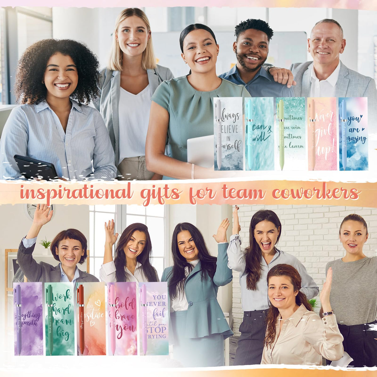 Quelay 30 Set Motivational Employee Appreciation Gifts Bulk Inspiring Quote Bookmarks Inspirational Pens for Women Team Building Gifts Employees Appreciation Thank You Coworker Staff(Inspirational)