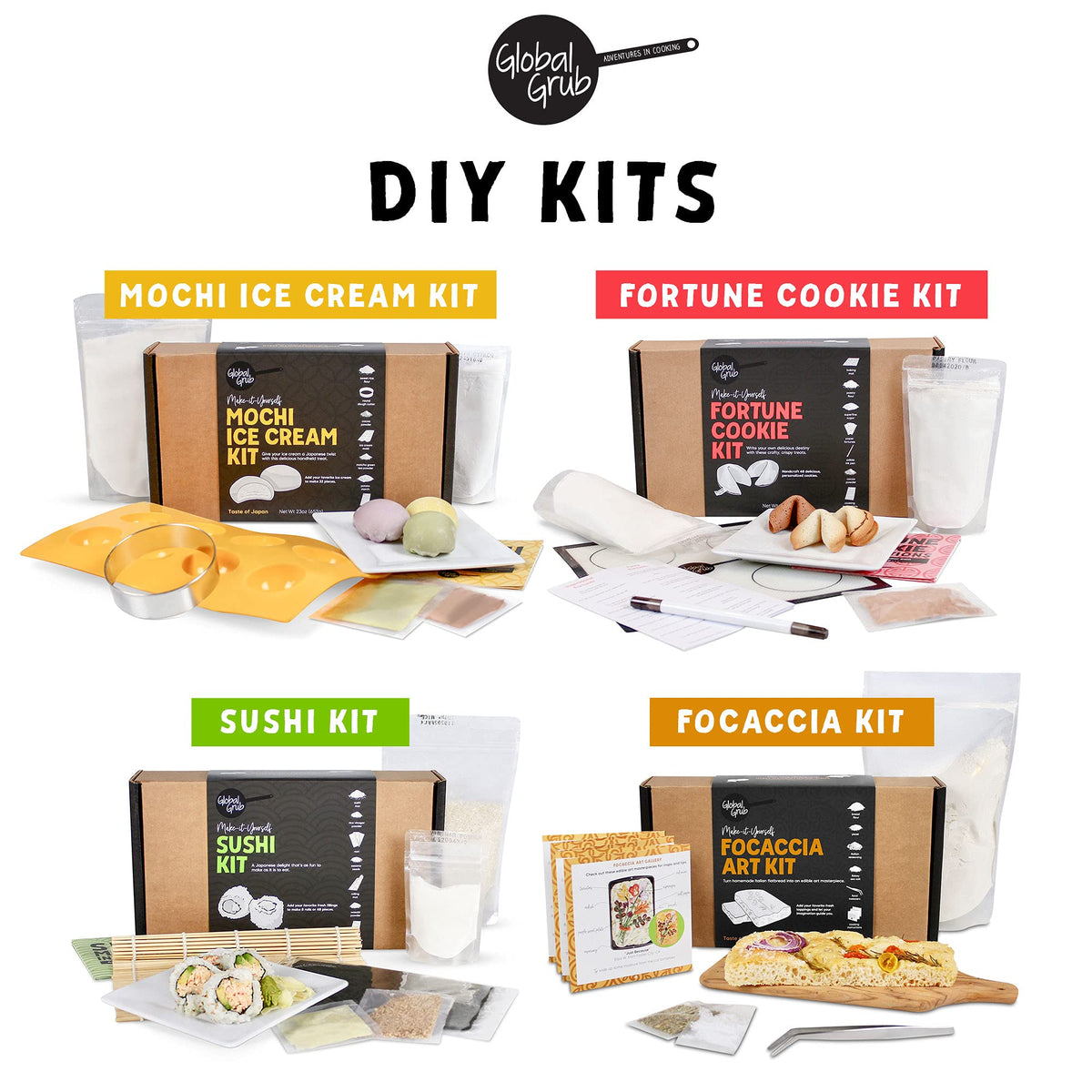 Global Grub Focaccia Bread Art Kit for Kids, Teens, Adults - Fun DIY Professional Bread Baking Kit Comes with Bread Flour, Food Tweezers for Decorating, Art Gallery and Step by Step Instructions