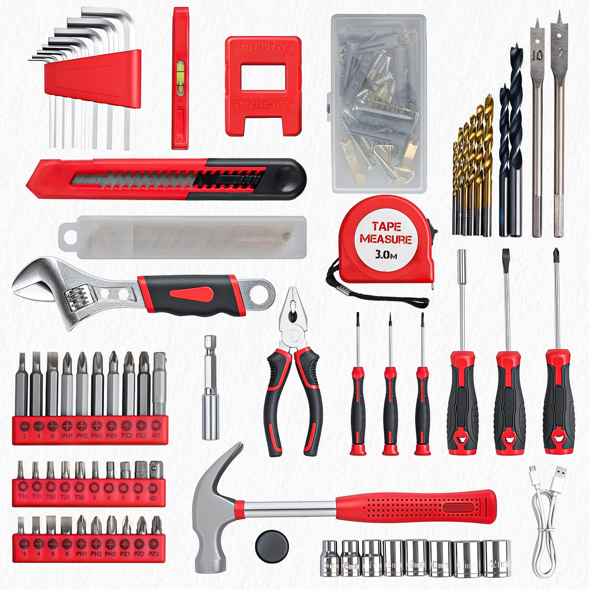 Tool Set - 8V Cordless Drill Set, 132 Piece Home Tool Set With Hand Drill, Tool Kit for Women & Men, Perfect for Homeowner, Diyer, Handyman