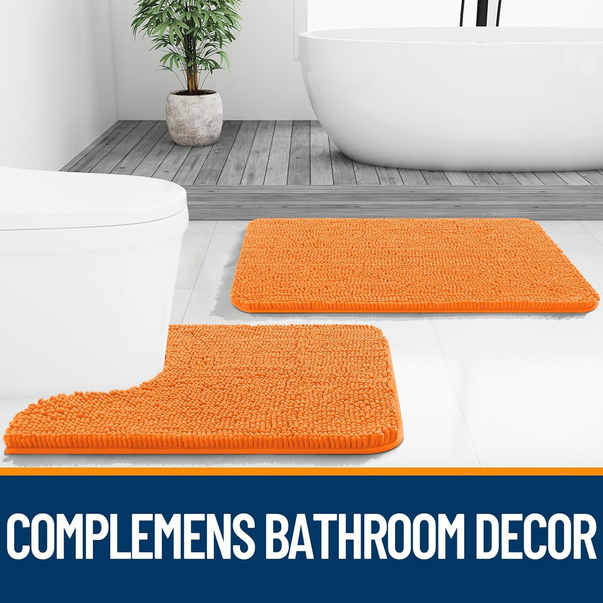 OLANLY Bathroom Runner Rugs - Extra Soft Chenille Bath Mats | 47x24, Quick Dry, Machine Washable, Orange