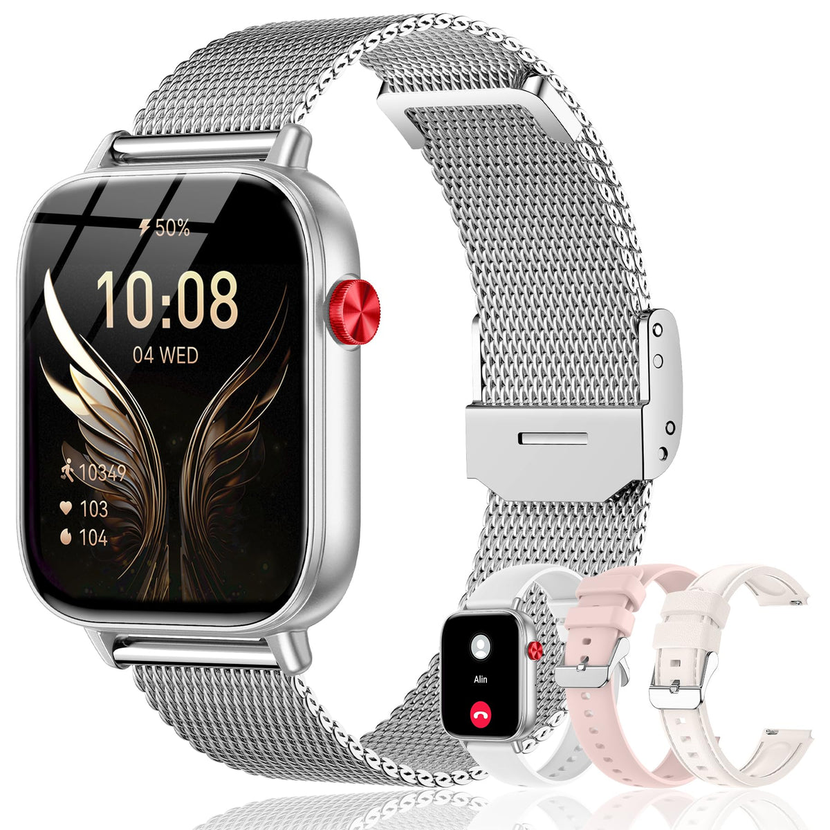 Smart Watch for Women (Answer/Make Call), 1.85" HD Touch Screen Fitness Tracker with 4 Bands, 120+ Sports Modes, IP68 Waterproof, Heart Rate & Sleep Monitor, Gift Smartwatch for Android/iOS, 300mAH