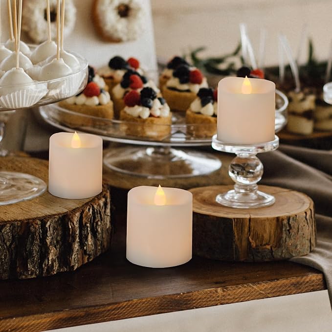 3x3 Flickering Flameless Candles Set of 3,3 inch Real Wax LED 600 Hours Battery Candles with Timer Remote,Control for Wedding Party Indoor,White