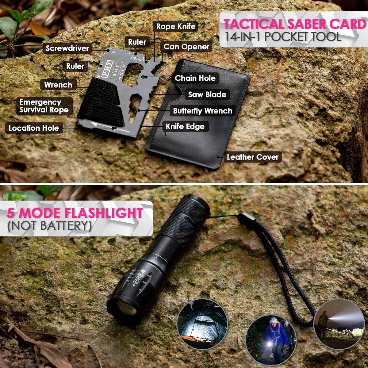 Vioview Emergency Survival Kit and First Aid Kit, Self Defense Kit Safety Kit for Women with Tactical Molle Pouch, Gifts for Women Outdoor Adventure Camping Hiking Hunting