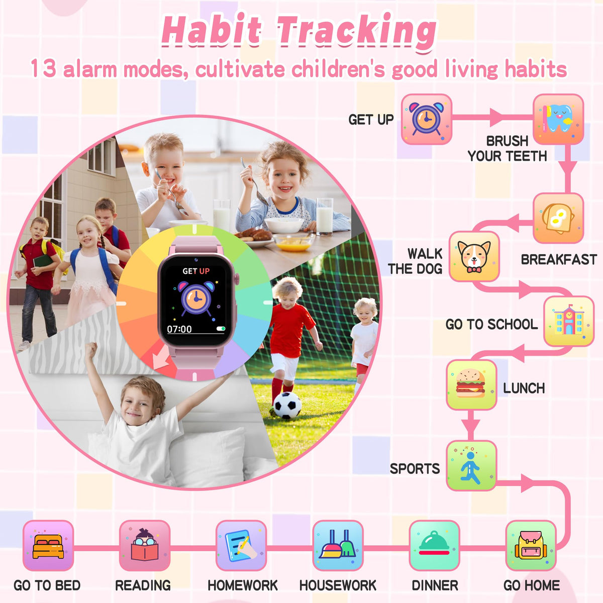Kids Smart Watches Girls Gift Age 3-12, Kids Watch with 32 Games HD Touchscreen Camera Video Music Audiobook Pedometer Flashlight 12/24 hr Educational Toys Birthday Gift for Girls Ages 5 6 7 8 9 10